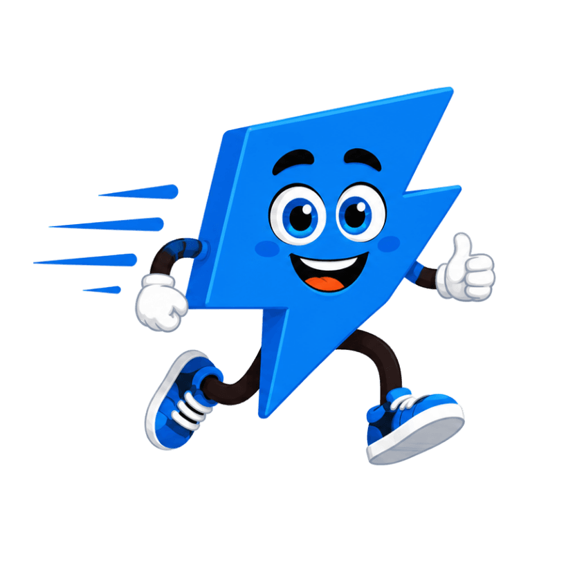 Mascote Multi Express NET — raio azul personificado correndo